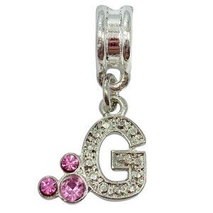 Vtg Disney Pink Crystal Mickey Mouse Ears European Slide Charm Initial Letter G